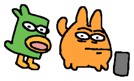 Glob standing next to his green friend